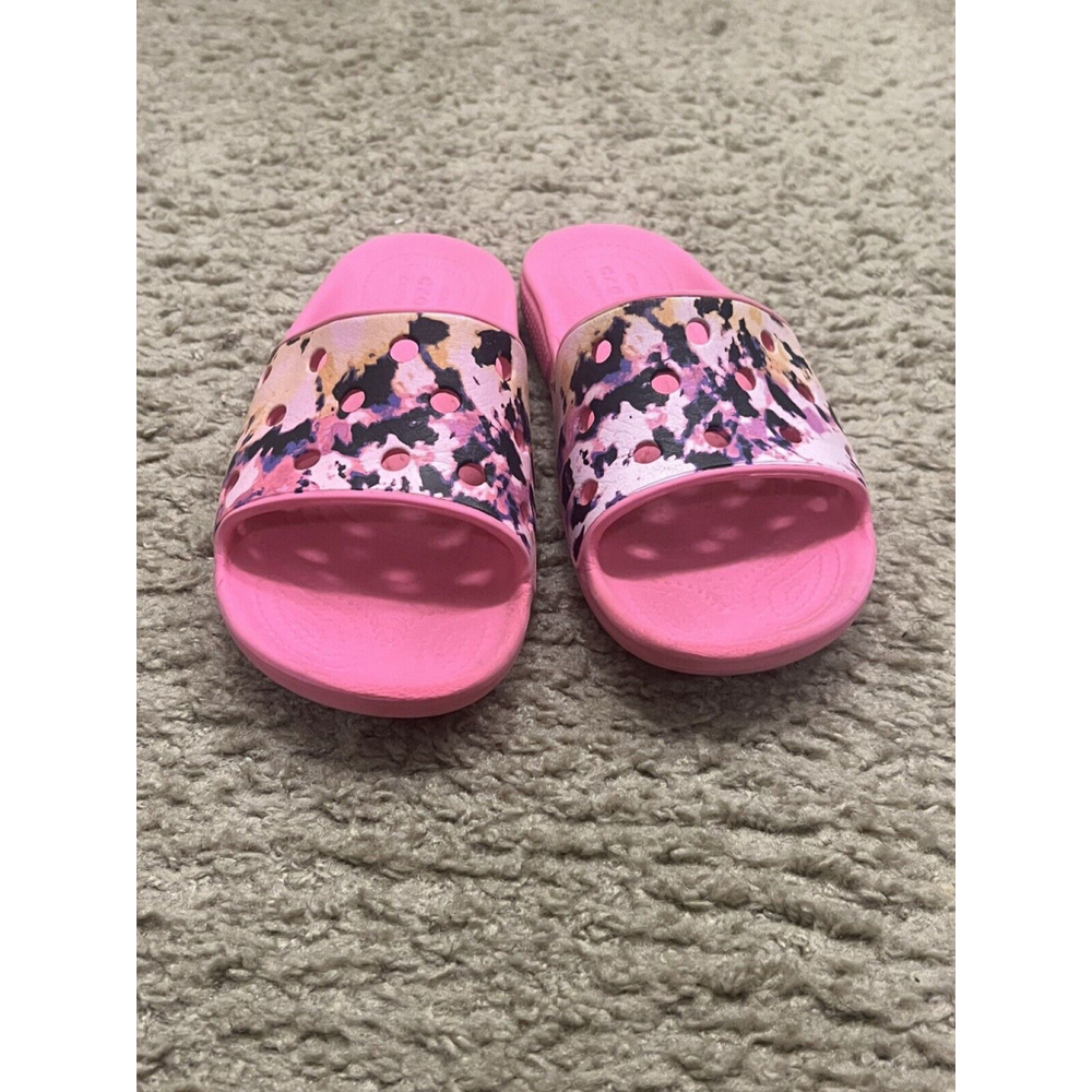 Crocs Classic Pink Tie Dye Slide Sandals Flip Flops Youth Size 5 JL47 - Picture 3 of 6